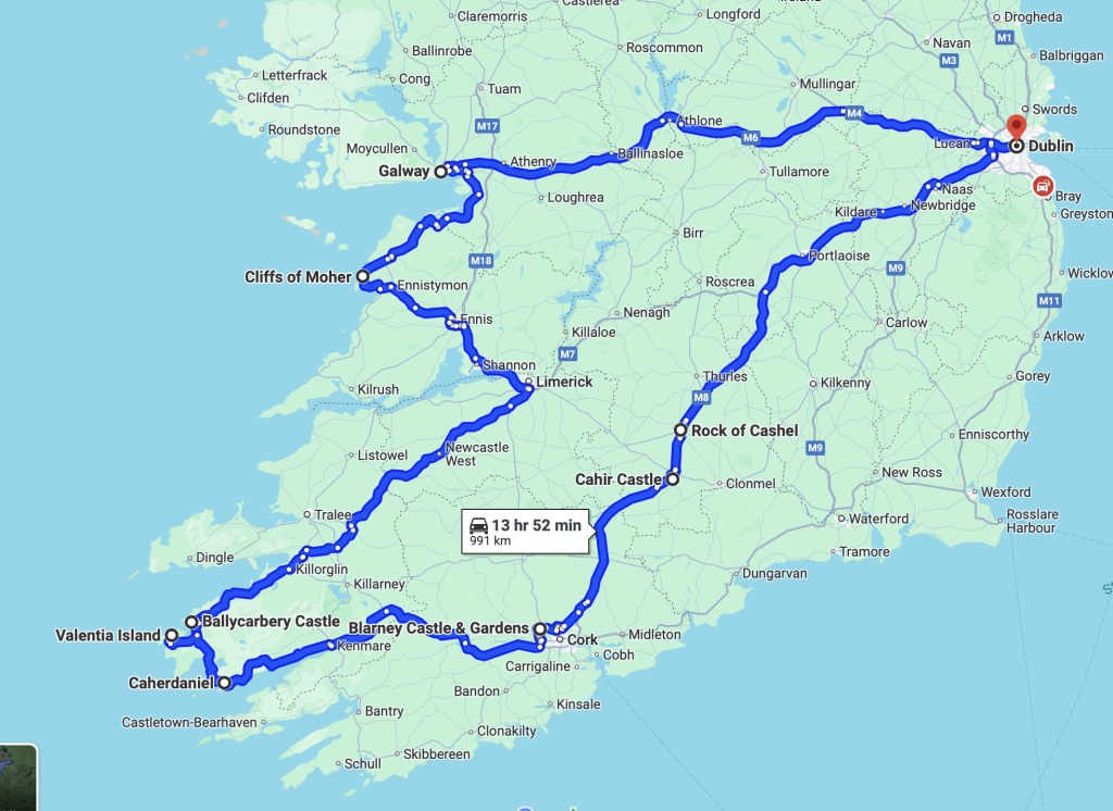 Ireland road trip map